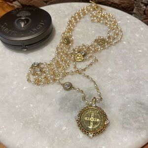 Virgins Saints & Angels Necklace - Gold Pearls with Bespoke San Benito Medallion